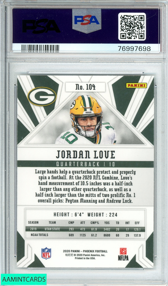 2020 PANINI PHOENIX JORDAN LOVE #104 FIRE BURST ROOKIE RC PSA 10 GEM MT 76997698